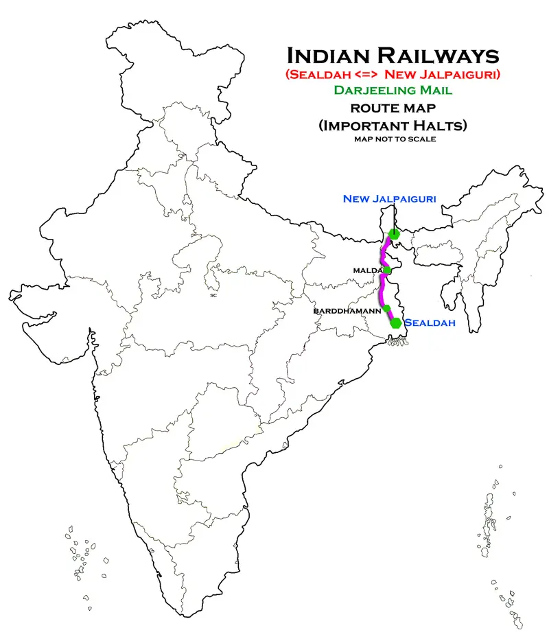 Map: Darjeeling Mail Sealdah New Jalpaiguri Route Map