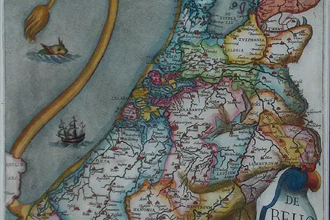 Map: De Bello Belgico – an artistic rendering of the Low Countries, ca. 1631