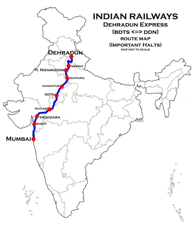 Map: Dehradun Express Bandra Dehradun Route Map