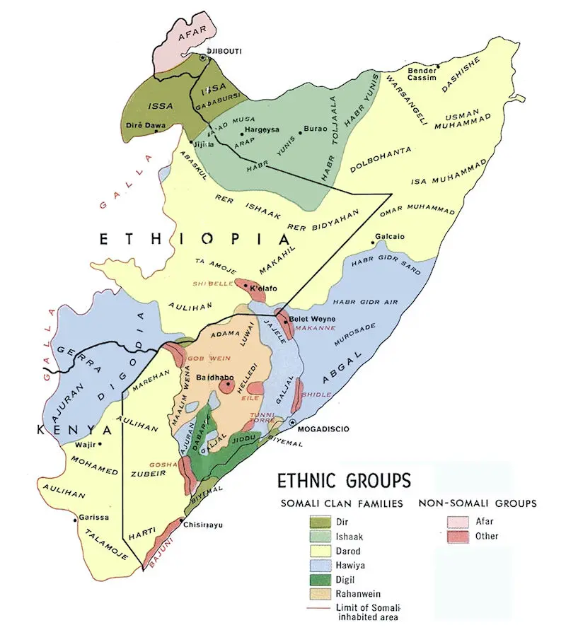 Map: Distribution of Somali Clans and non-Somali minorities in Greater Somalia – the Reasons Behind the Collapse of a Nation
