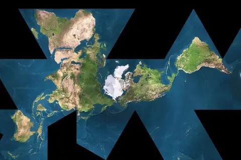 Map: Dymaxion map showing the near contiguity of Earth’s continents