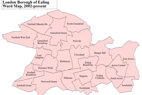 Map: Ealing London Uk Labelled Ward Map 2002
