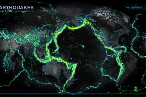 Map: Earthquakes (Land & Sea) since 1898 by Magnitude