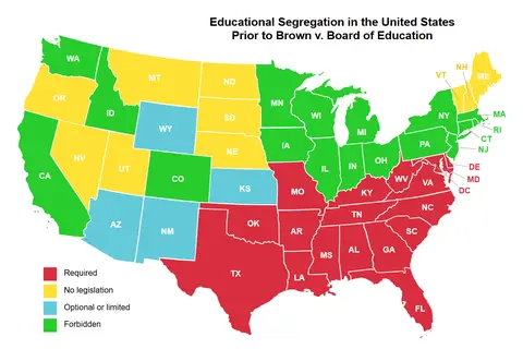 Map: Educational Separation in the Us Prior to Brown Map