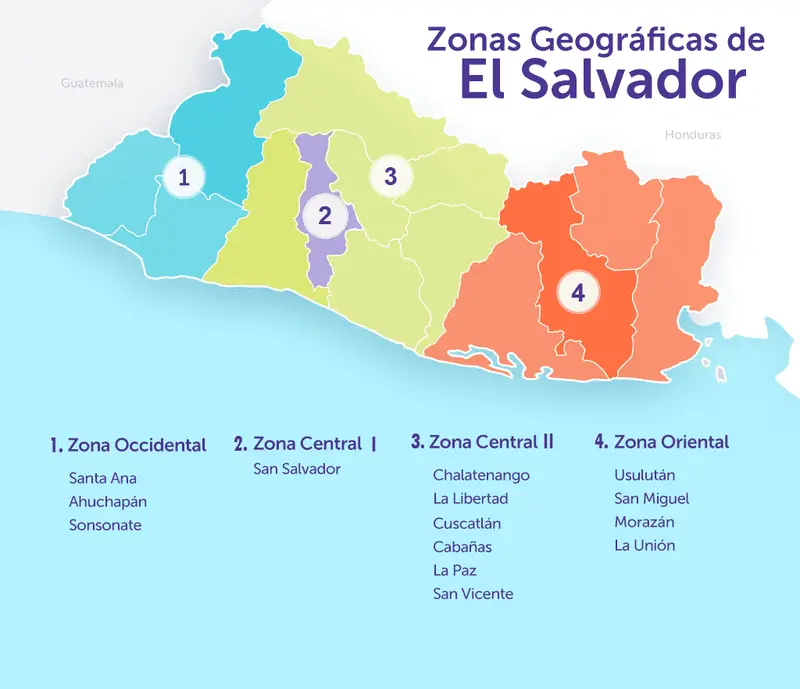 Map: El Salvador Mapa Por Zonas Geogrficas