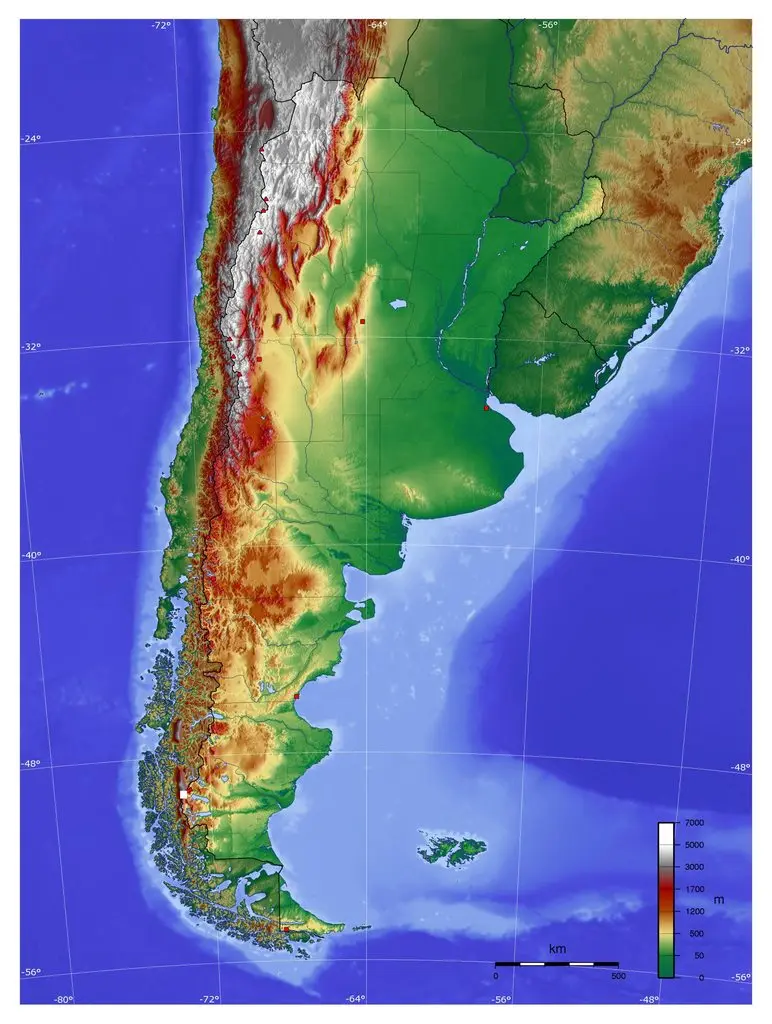 Map: Elevation Map of Argentina