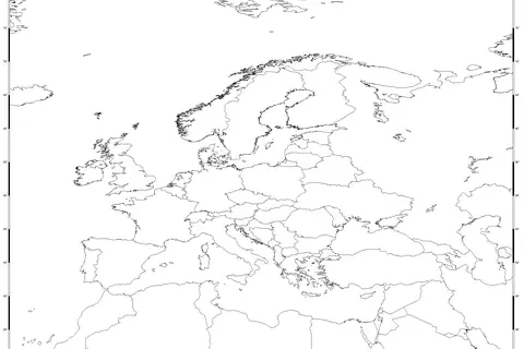 Map: Equidistant Cylindrical Blank Map of Europe