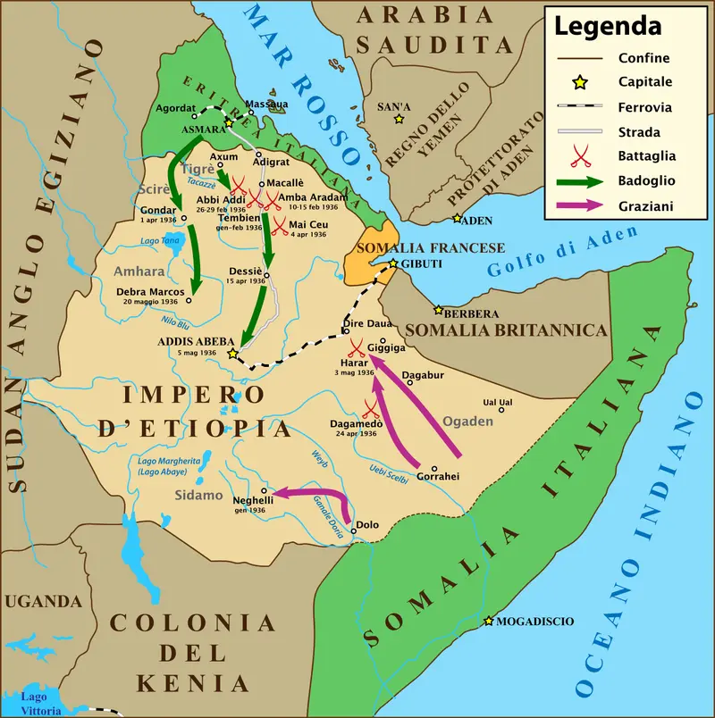 Map: Ethiopia War Map May 1936 It