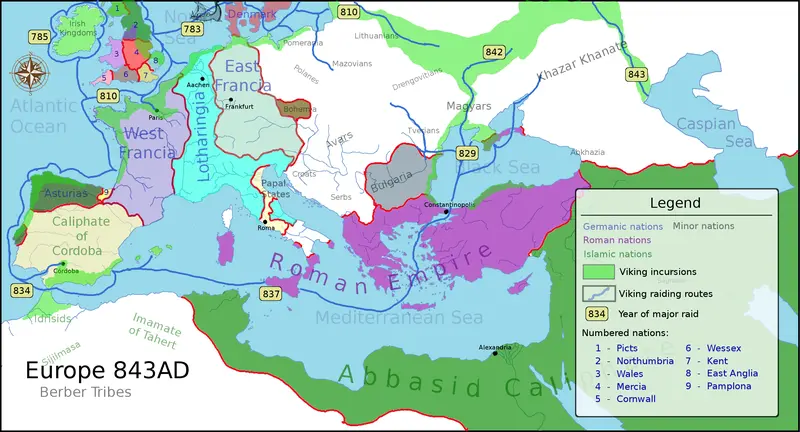 Map: Europe 843Ad Viking Incursions Map