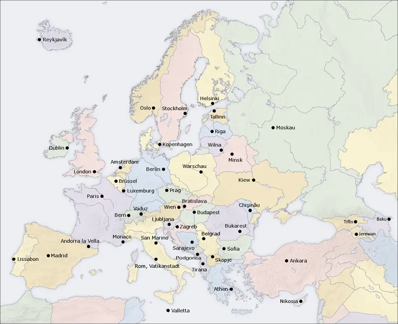 Map: Europe Capitals Map de