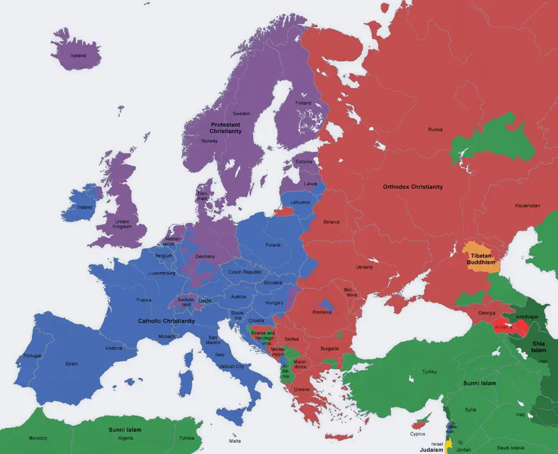 Map: Religion in Europe, 1950: Map