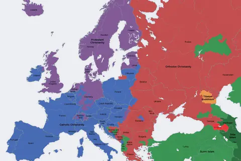 Map: Religion in Europe, 1950: Map
