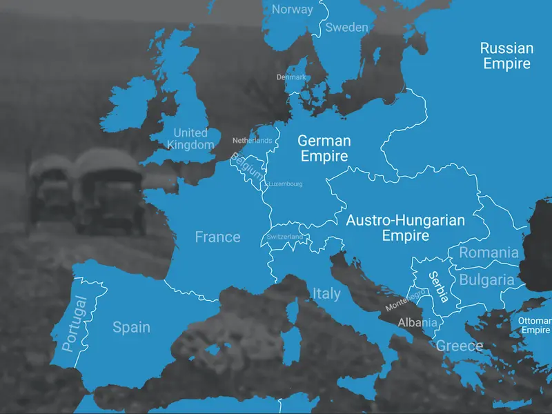 Map: European borders in 1914 over current ones