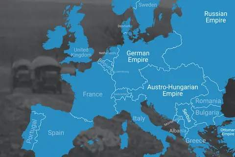Map: European borders in 1914 over current ones