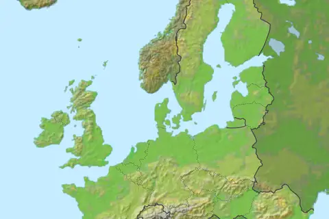 Map: European Union Color Topographic Map