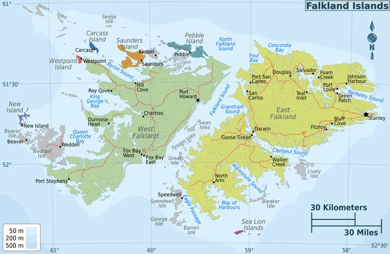 Map: Falkland Islands Regions Map