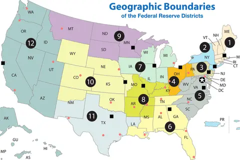 Map: Federal Reserve Districts Map Banks Branches