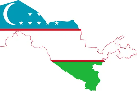 Map: Flag and Map of Uzbekistan
