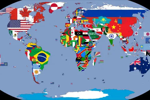 Map: Flag Map of the World Dependent Territories and Unrecognized Countries Included