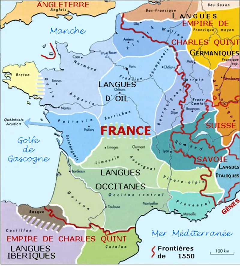 Map: France Language Map 1550
