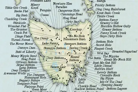 Map: Funniest, Weirdest & Rudest Place Names of Tasmania