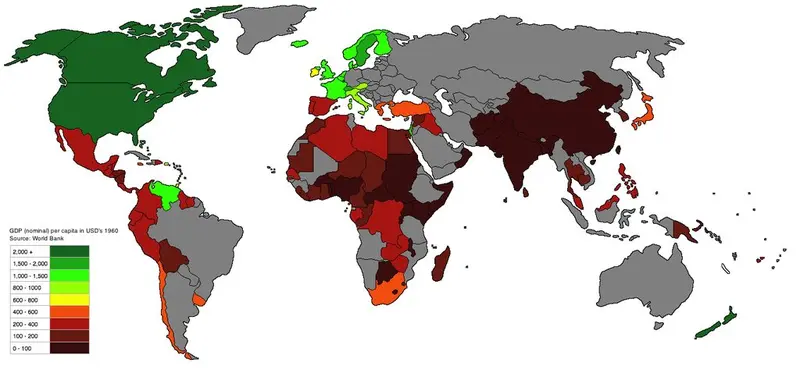Map: GDP (nominal) Per Capita Around the World 1960