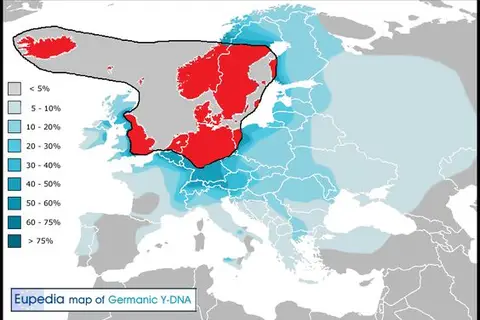 Map: Germanic Y-DNA in Europe [564 x 384]