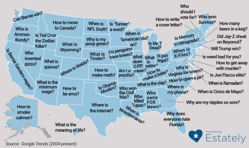 Map: Google searches most particular to each state