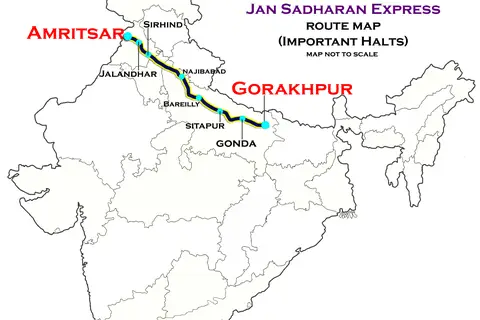 Map: Gorakhpur Amritsar Jan Sadharan Express Route Map