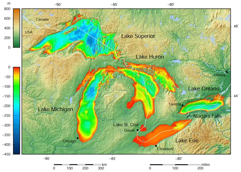 Map: Great Lakes Bathymetry Map