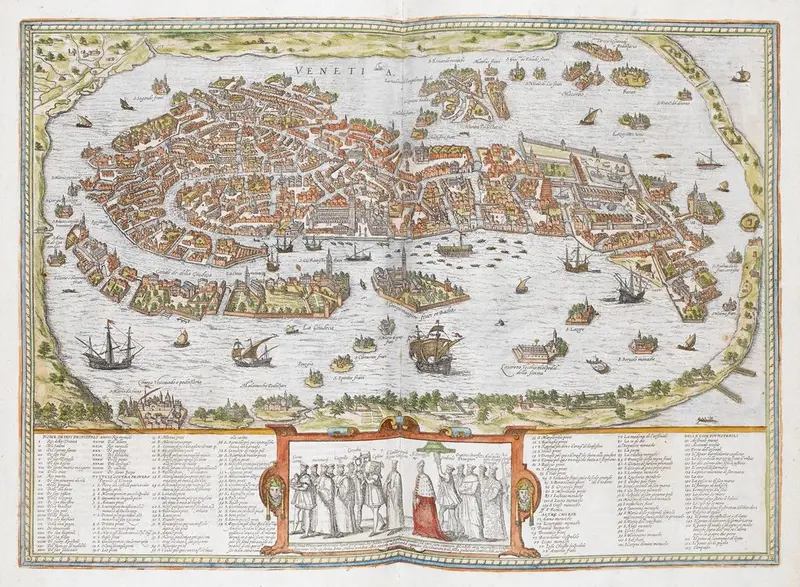 Map: Hand-coloured view of 16th-century Venice – from the Civitates orbis terrarum