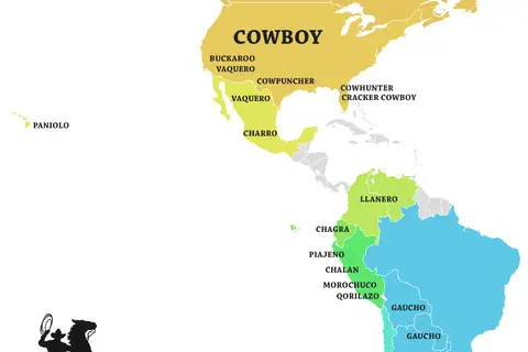 Map: How are cowboys called throughout the New World?
