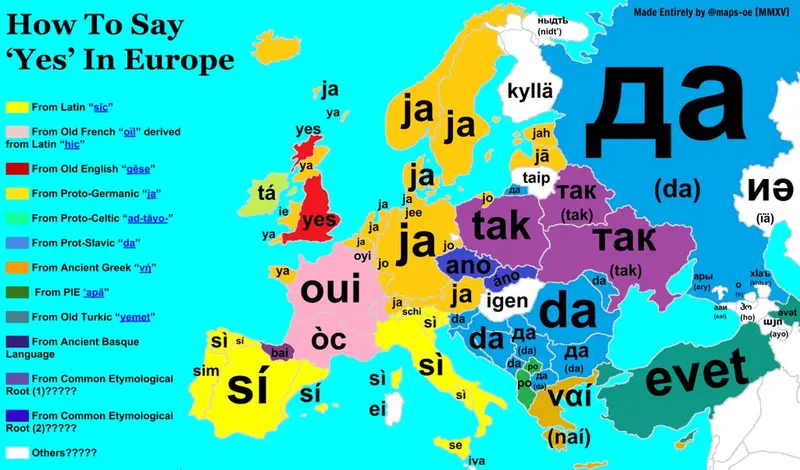 Map: How to say ‘Yes’ in Europe