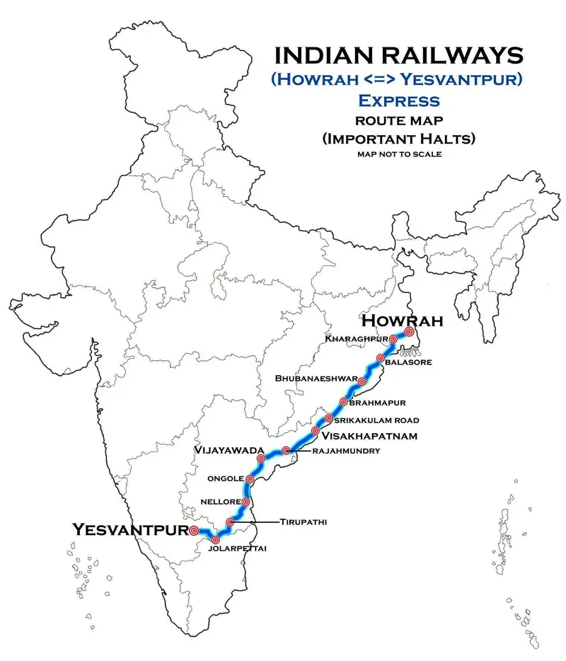 Map: Howrah Yesvantpur Express Route Map