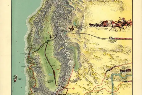Map: Important Historical Events Which Have Made Los Angeles’ Growth Possible. (Pictorial map drawn by Gerald A. Eddy, 1929)