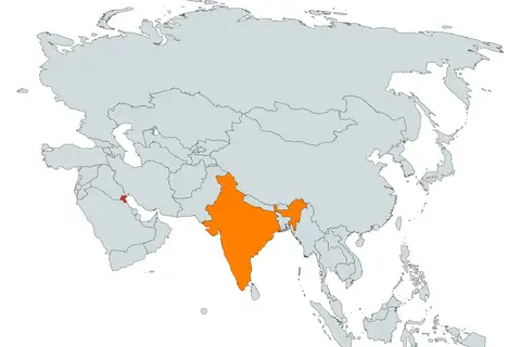 Map: India and Kuwait on Asian Map