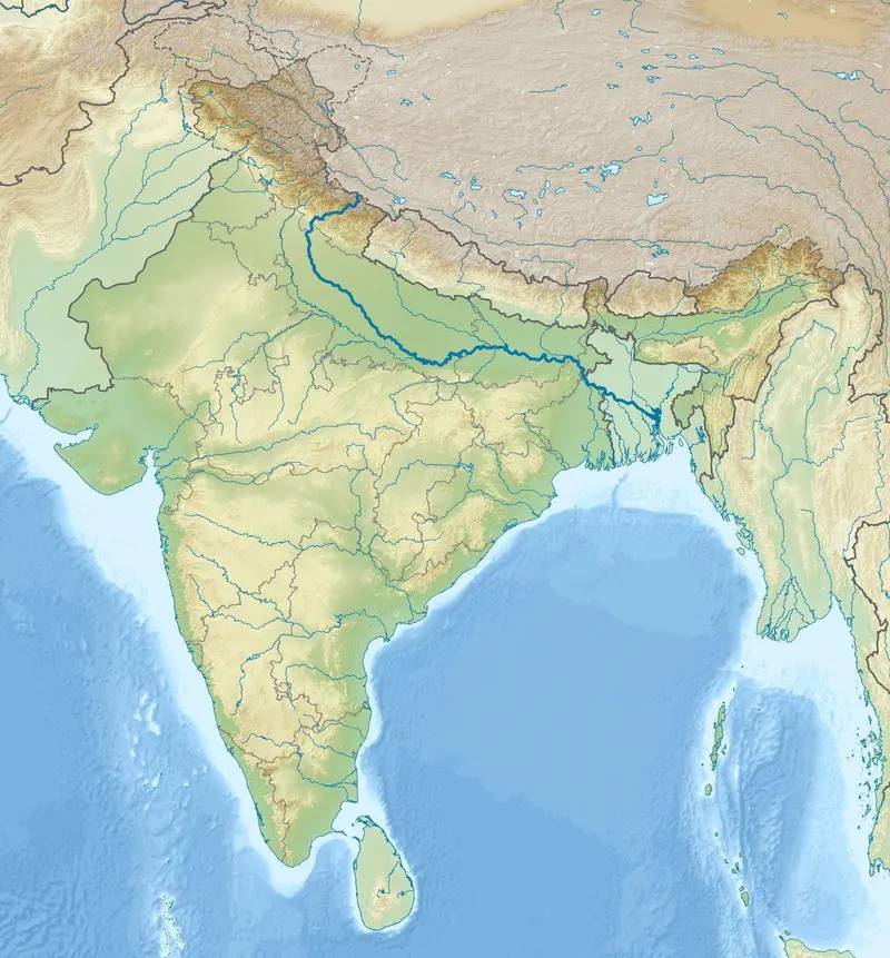 Map: India Relief Location Map Ganges Highlighted