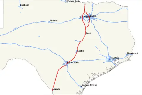 Map: Interstate 35 Map Texas