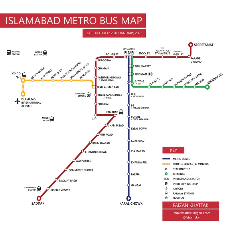 Map: Islamabad Metro Bus Map January 2023