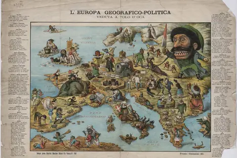 Map: Italian satirical map of Europe, 1870.