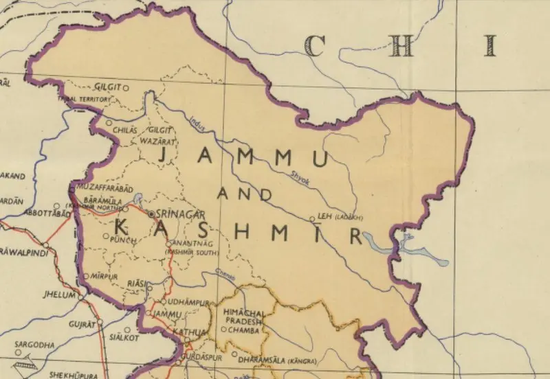 Map: Jammu and Kashmir in 1954 Political Map of India