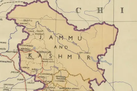 Map: Jammu and Kashmir in 1954 Political Map of India