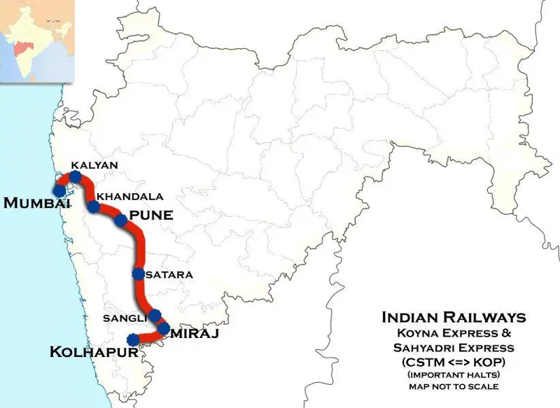 Map: Koyna Express and Sahyadri Express Route Map