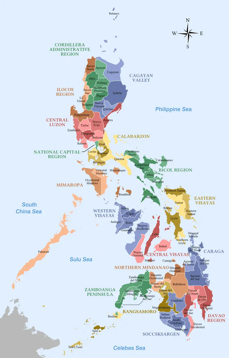 Map: Labelled Map of the Philippines Provinces and Regions