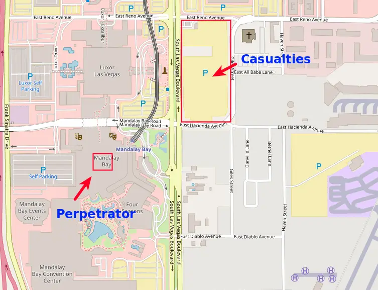 Map: Las Vegas Strip Shooting 2017 Map
