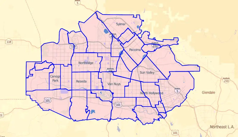 Map: Los Angeles Times Map of Neighborhoods in San Fernando Valley California