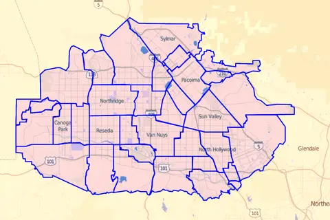 Map: Los Angeles Times Map of Neighborhoods in San Fernando Valley California
