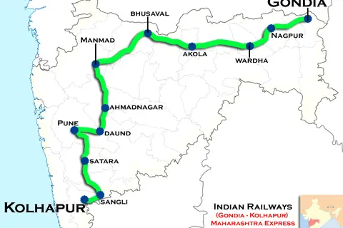 Map: Maharashtra Express Gondia Kolhapur Route Map