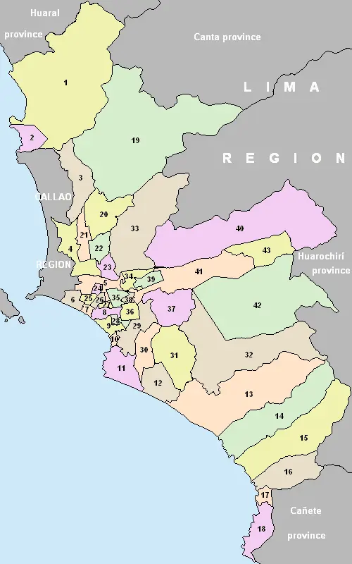 Map: Map Districts of Lima Province Colors