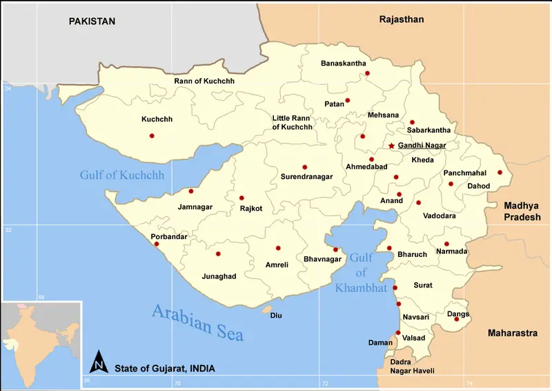 Map: Map Gujarat State and Districts